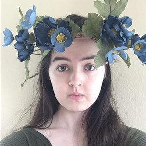 Flower crown- bold blue flowers, statement piece